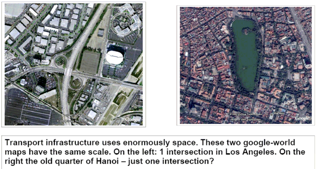 Road intersections take up a lot of space and split neighborhoods or cities.